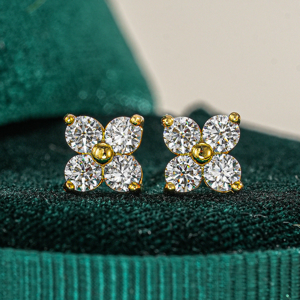 Flower Design Elegant Moissanite Stud Earrings in Sterling Silver