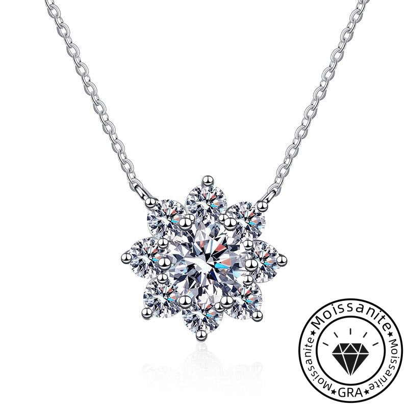 Moissanite Round Cut Flower 925 Sterling Silver Necklace