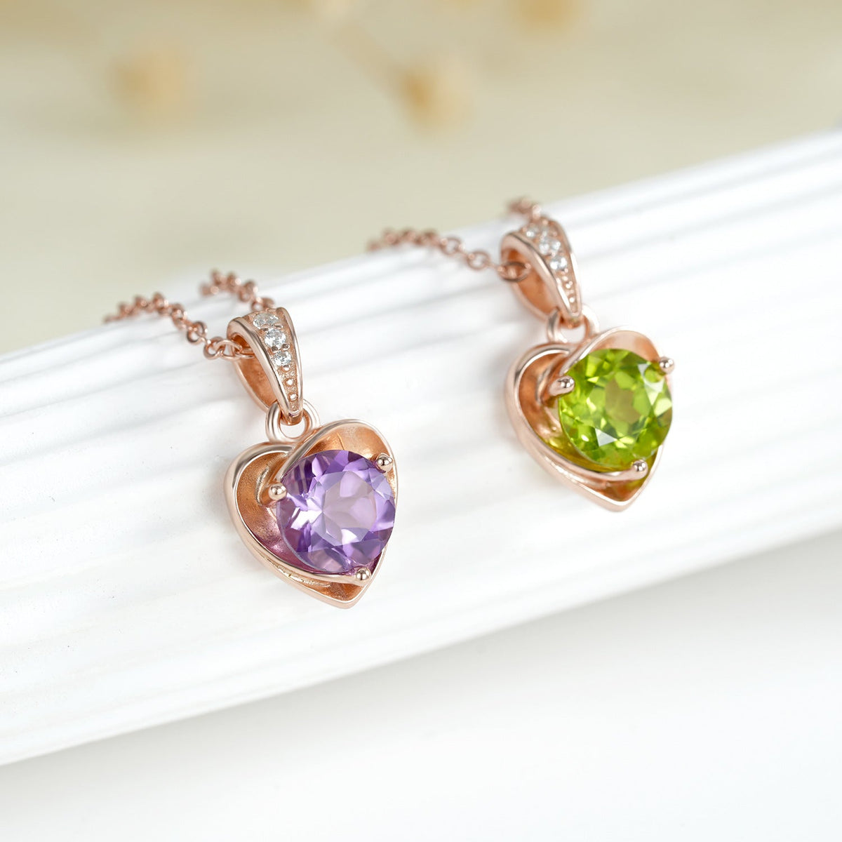 "Anabel" Heart Shaped Round Cut Amethyst Classic Pendant
