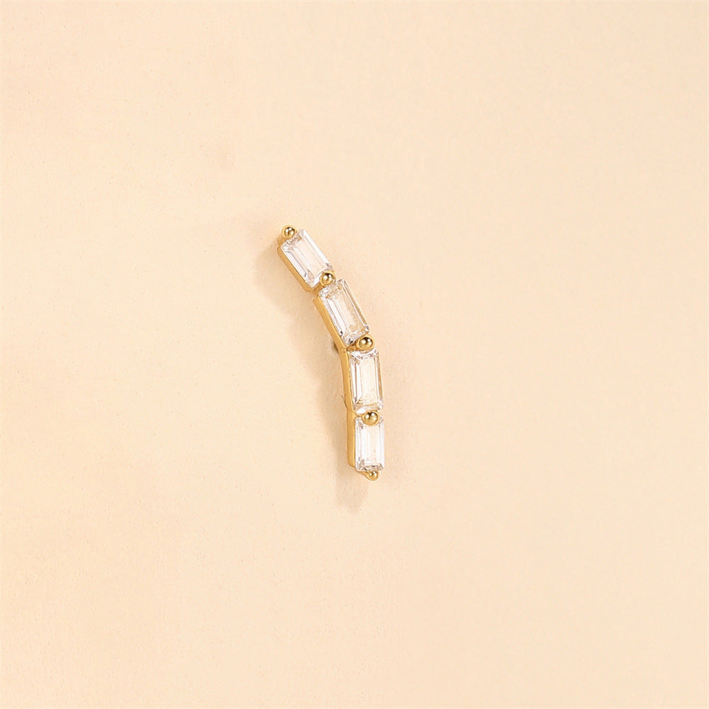 S925 Sterling Silver Gold Plated Curved Baguette CZ Line Flat Back Cartilage Earring