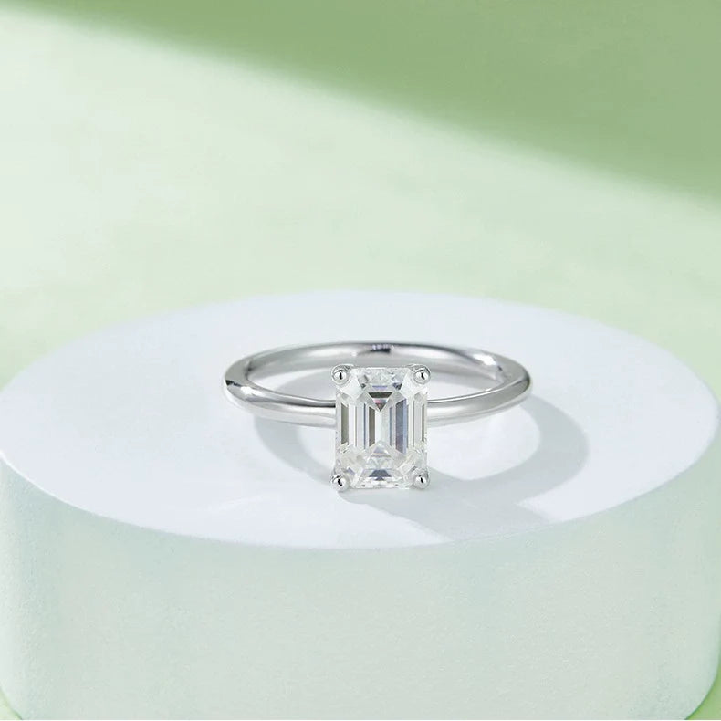 Classic Solarii Moissanite 2.0ct Emerald Cut  925 Sterling Silver Engagement Ring