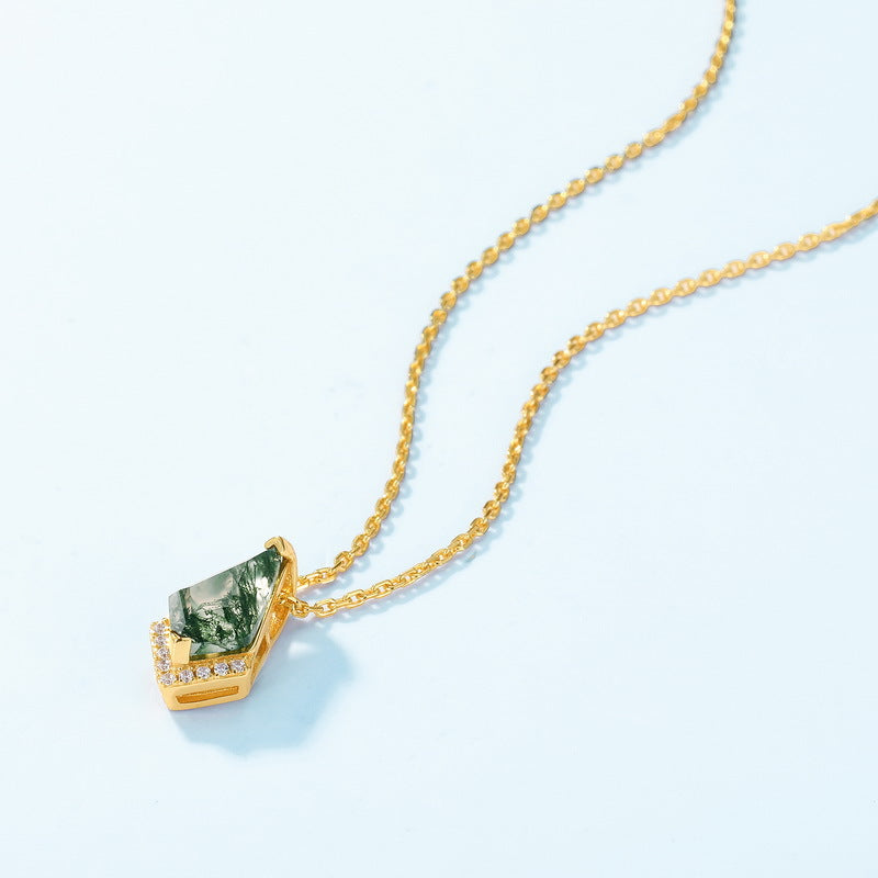Kite Cut Moss Agate Mystical Nature Inspired Necklace