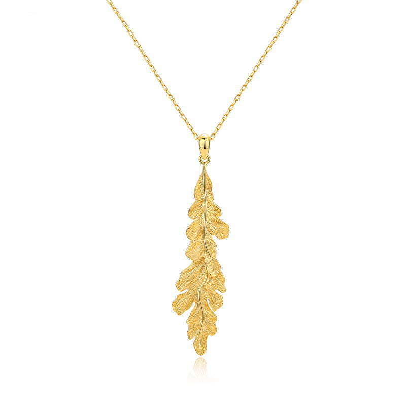 Leaf Pendant Clavicle Chain â€?Hand Brushed S925 Silver Gold Plated Necklace