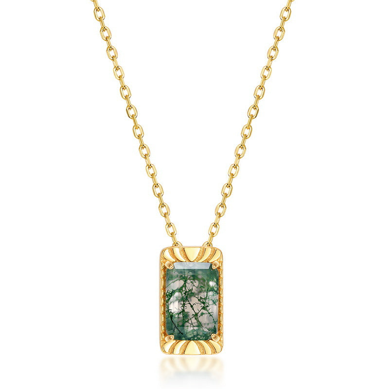 Emerald Cut Moss Agate Vintage Necklace - Lenora