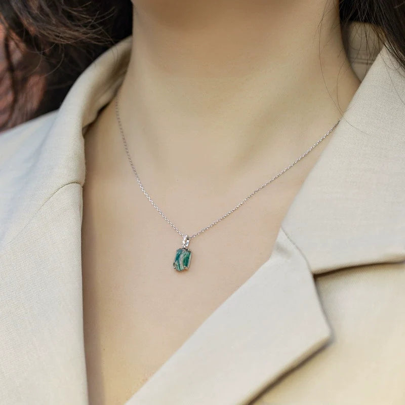 Hexagon Cut Moss Agate Classic Necklace - Willow