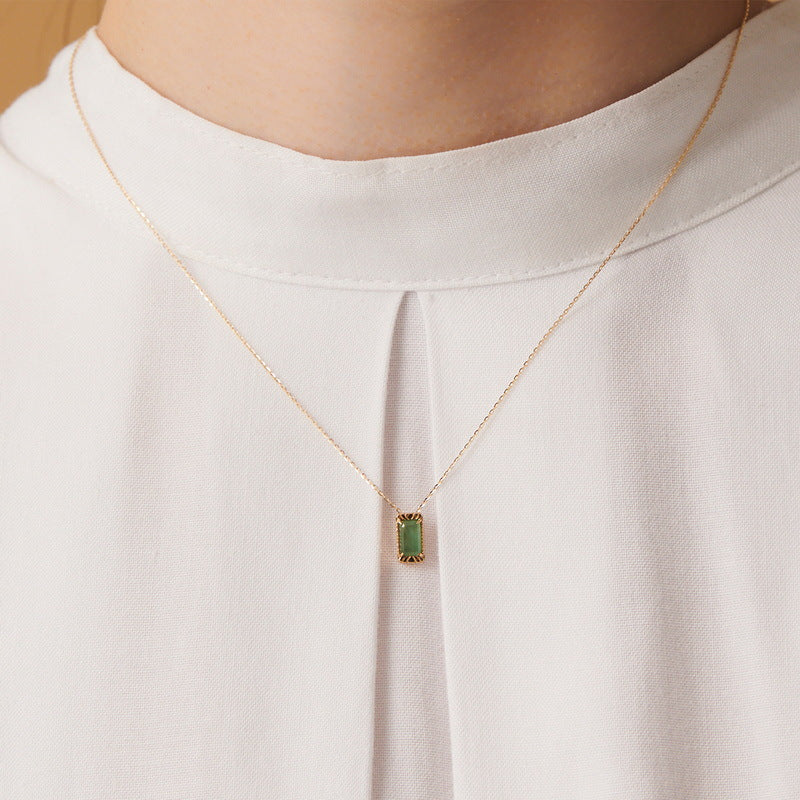 Emerald Cut Moss Agate Vintage Necklace - Lenora