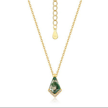 Kite Cut Moss Agate Mystical Nature Inspired Necklace