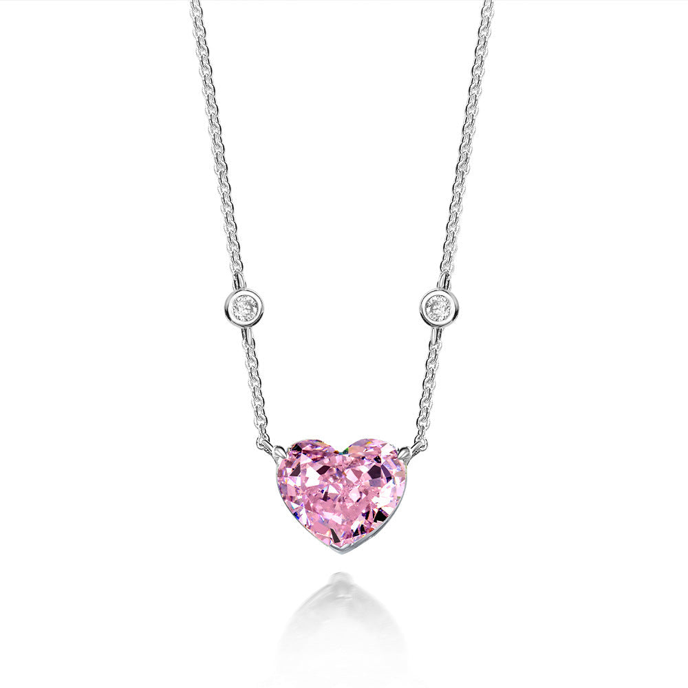 Solitaire Heart-Shaped Lab-Sapphire Sterling Silver Necklace