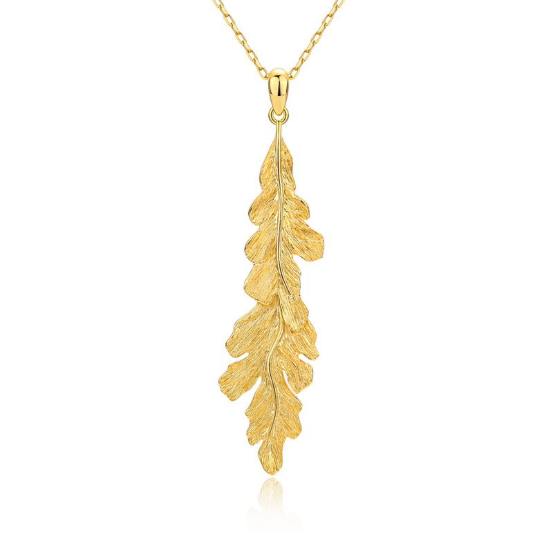 Leaf Pendant Clavicle Chain â€?Hand Brushed S925 Silver Gold Plated Necklace