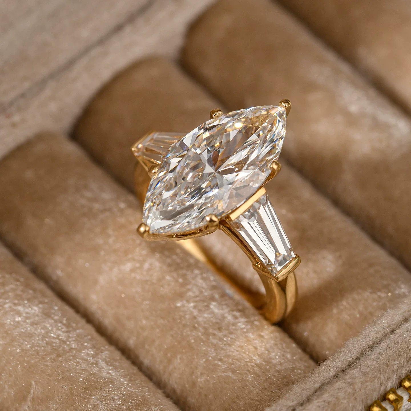 Vintage Marquise Cut Three-Stone 925 Sterling Silver Engagement Ring