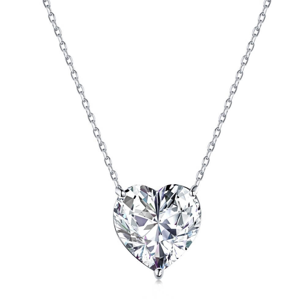 Heart Cut Simulated Diamonds Necklace in 925 Sterling Silver