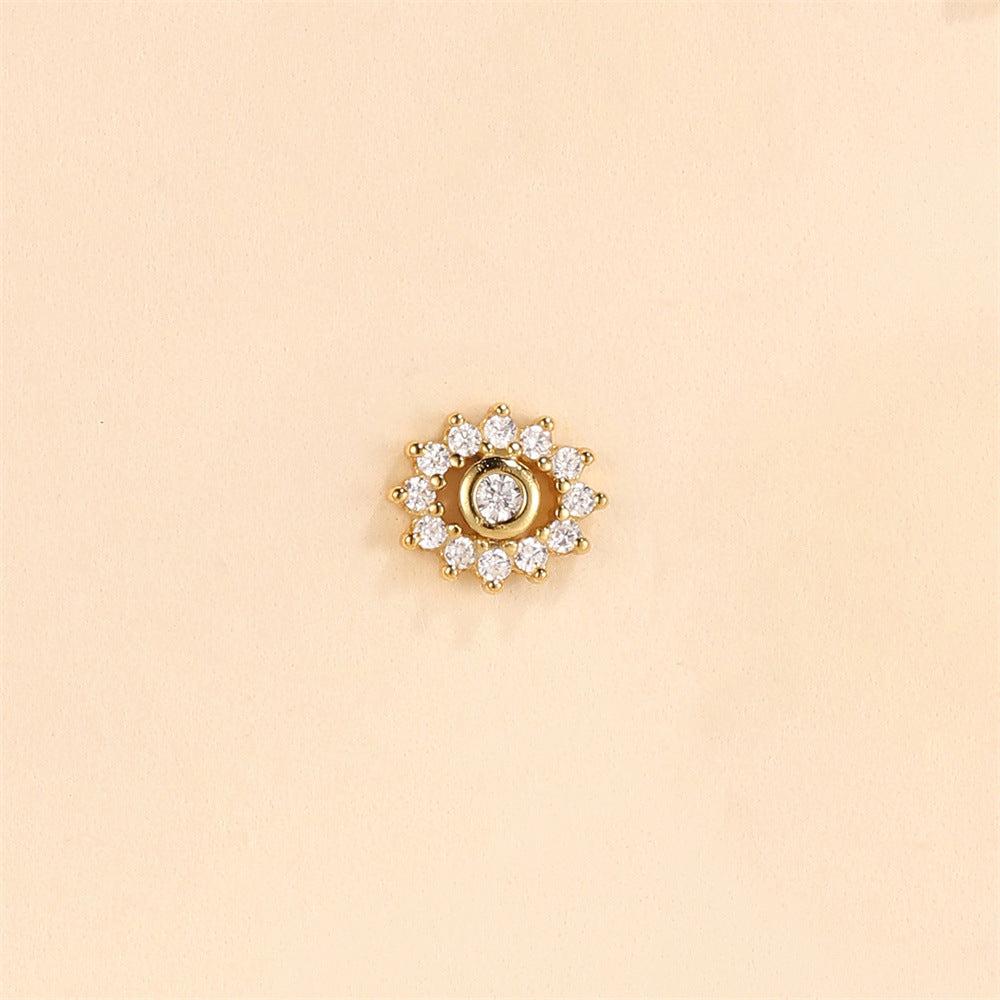 S925 Sterling Silver Gold Plated Sunflower Round CZ Flat Back Cartilage Earring