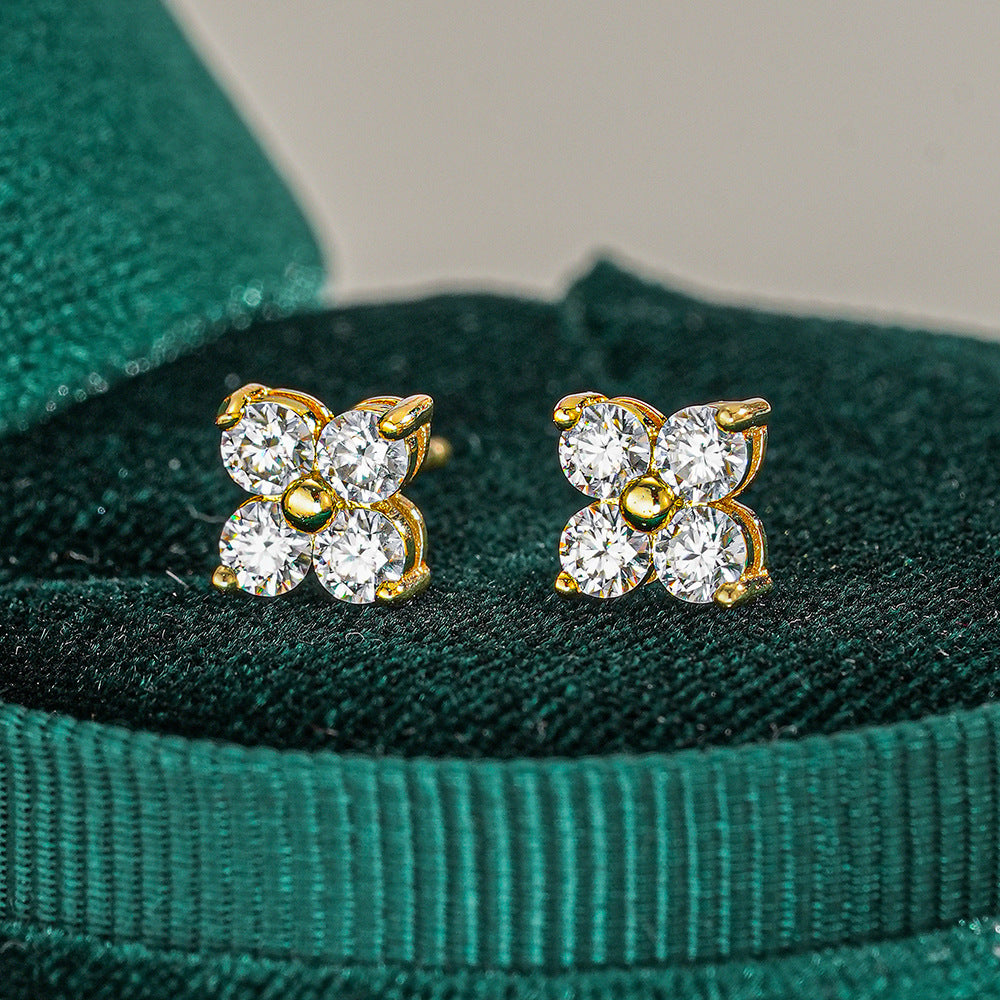 Flower Design Elegant Moissanite Stud Earrings in Sterling Silver