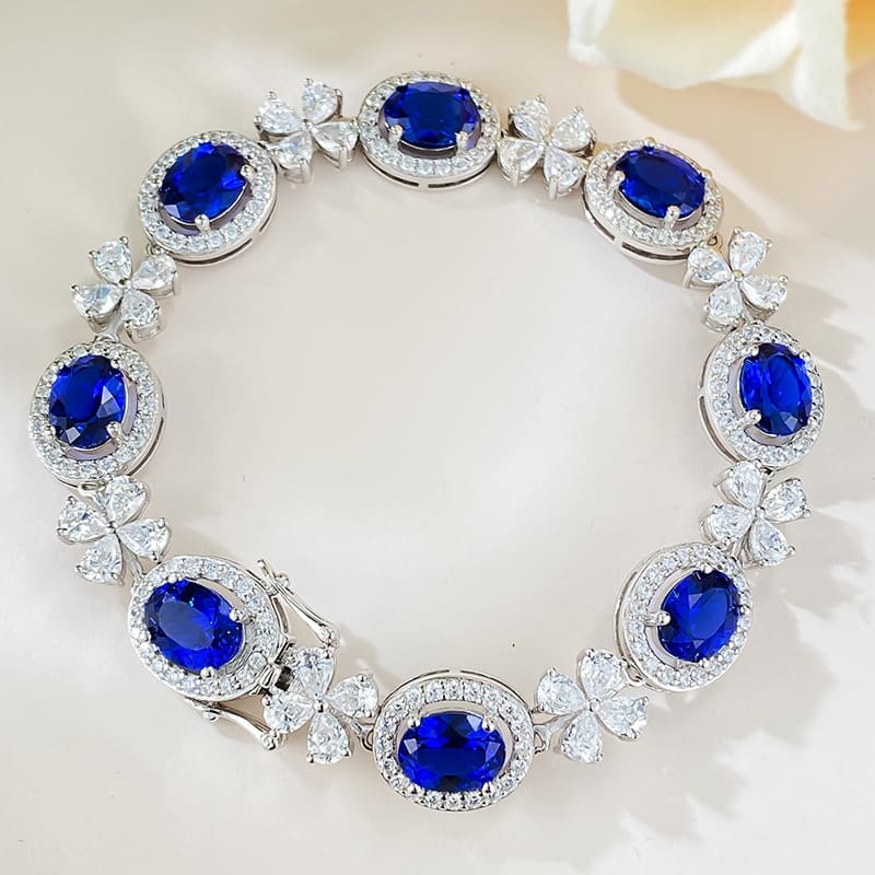 Exquisite Oval Cut Blue Stone Bracelet for Women