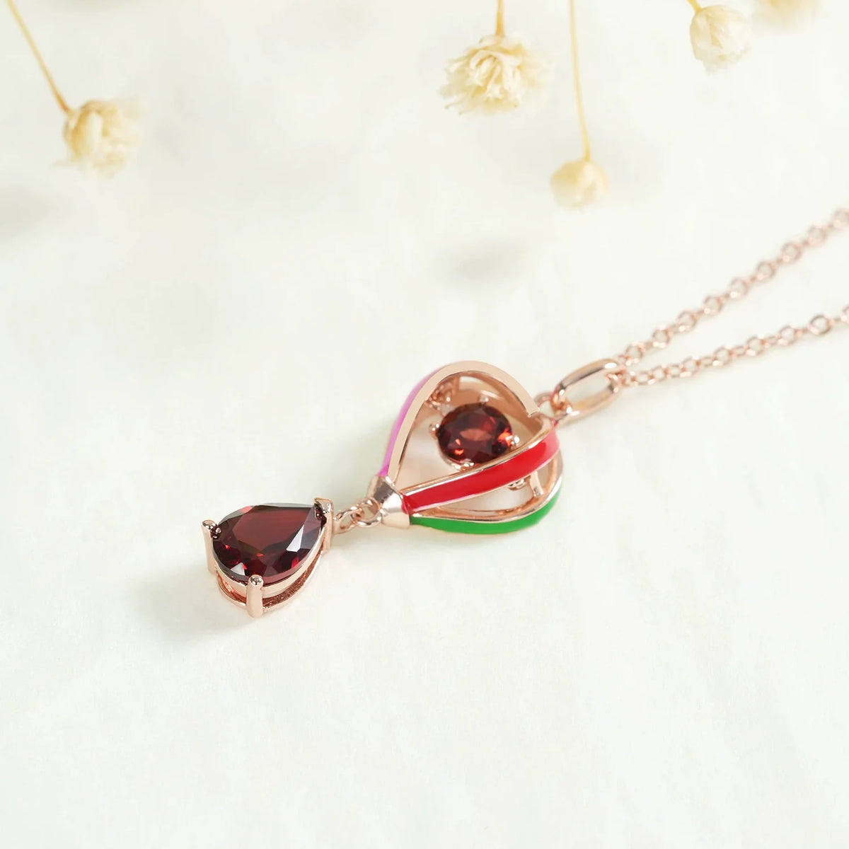 Heart Shaped Pear Cut Garnet Unique Pendant “Thea”