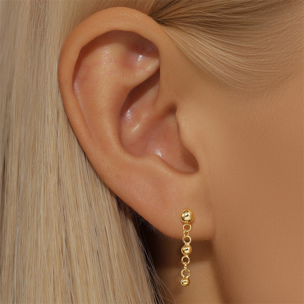 S925 Sterling Silver Gold Plated Ball Chain Dangle Flat Back Cartilage Earring