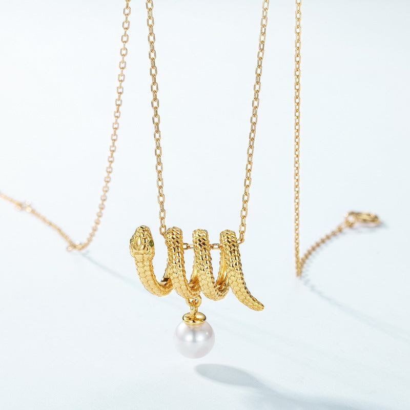 Round Cut Pearl Spirit Snake Unique Necklace