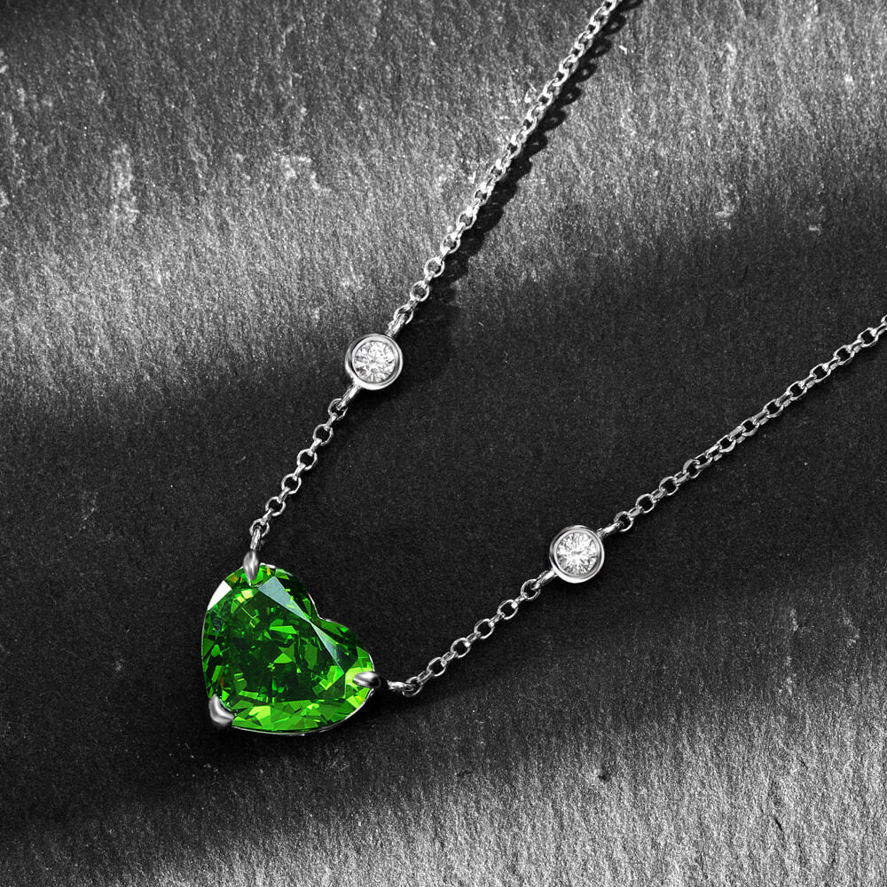 Solitaire Heart-Shaped Lab-Sapphire Sterling Silver Necklace