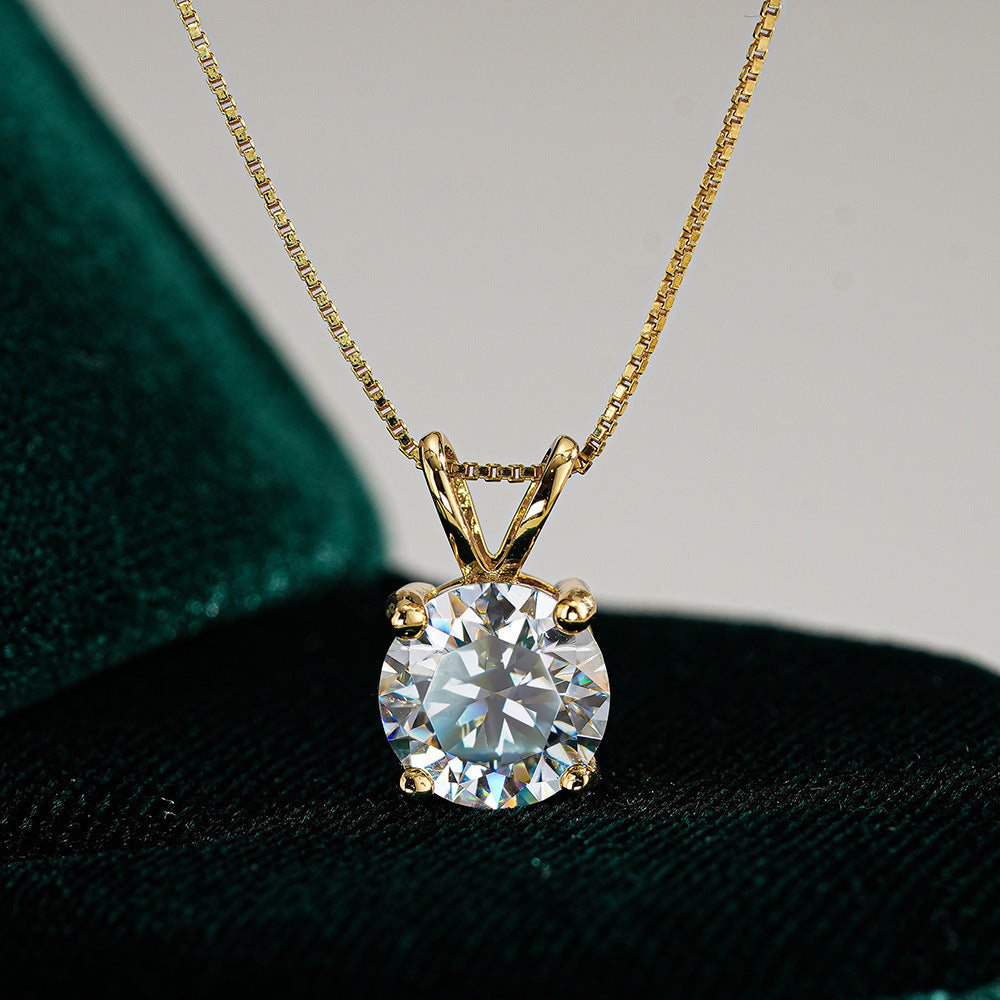 Classic 925 Sterling Silver Four-Prong Pendant Moissanite Necklace