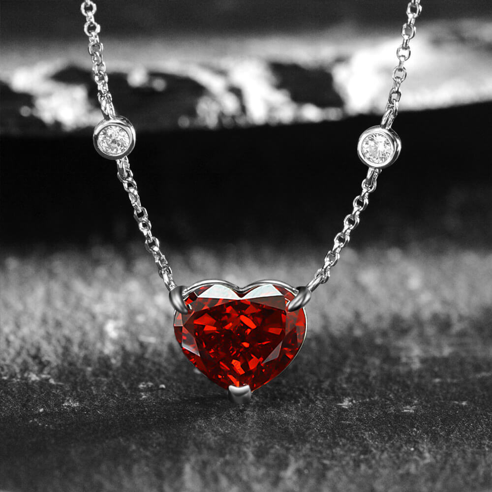Solitaire Heart-Shaped Lab-Sapphire Sterling Silver Necklace