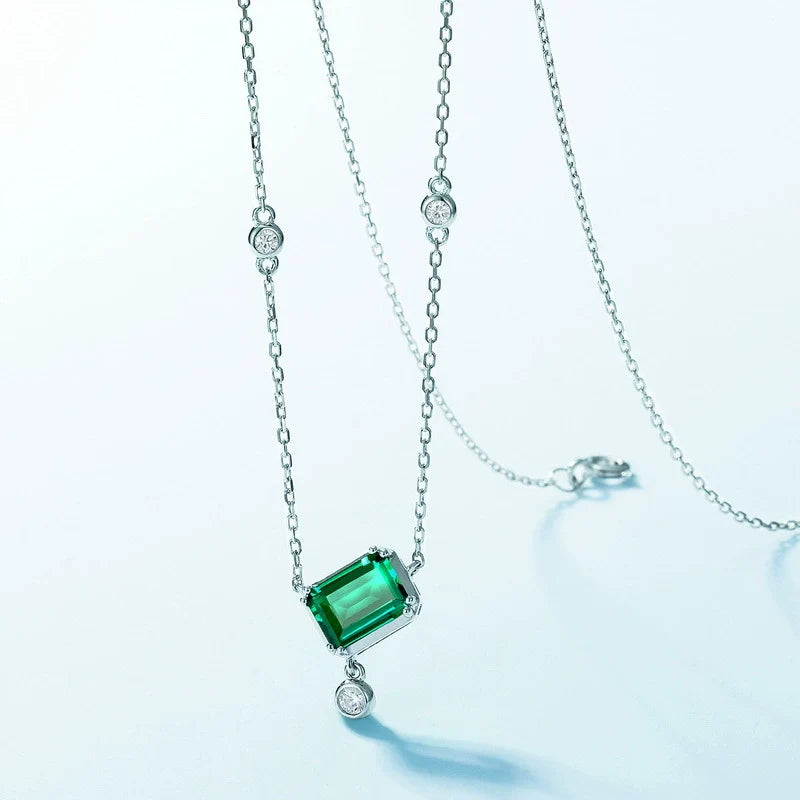 Edith-Emerald Cut Emerald Classic Necklace