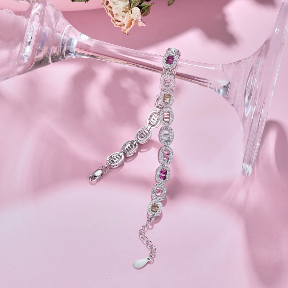 Artistic Radiant Cut Bracelet for Women, accented with Pink Stone, Ruby, Aquamarine Blue, and Yellow Stones