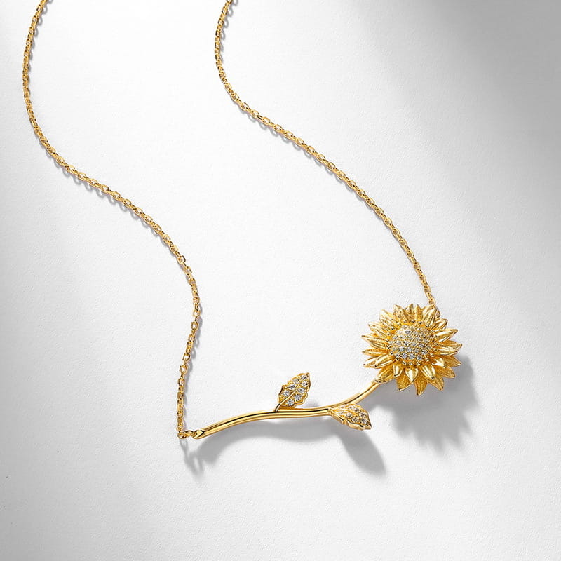 Radiant Golden Sunflower & Leaf Necklace
