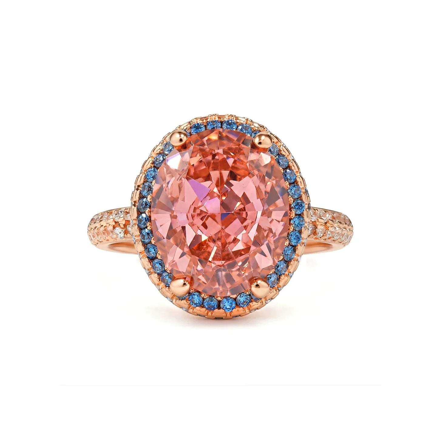 8.0CT Oval Cut Colorful Gemstone Engagement Ring with Blue Accent Halo