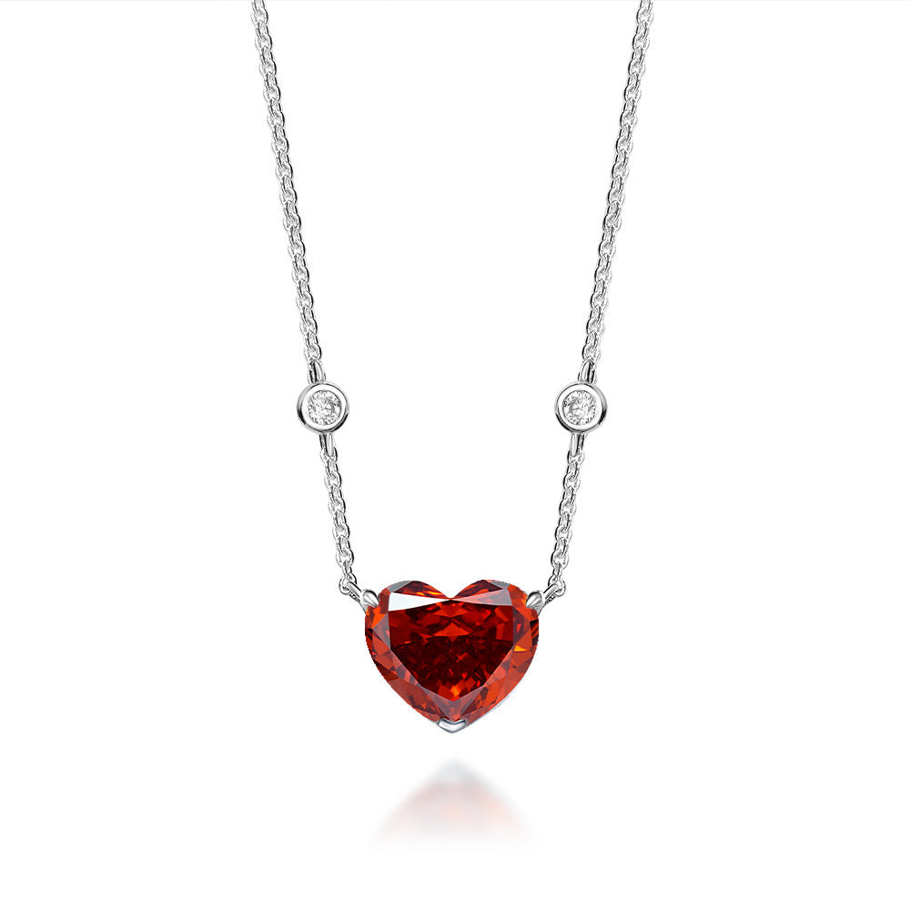 Solitaire Heart-Shaped Lab-Sapphire Sterling Silver Necklace