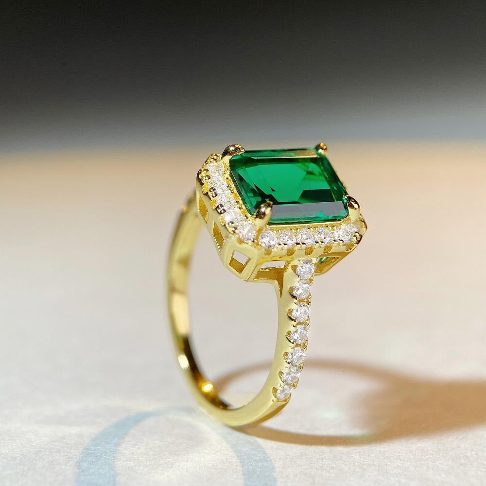 3.0ct Emerald Cut Green Gemstone Halo Engagement Ring in 925 Sterling Silver