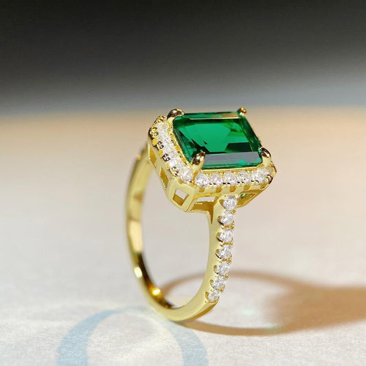 3.0ct Emerald Cut Green Gemstone Halo Engagement Ring in 925 Sterling Silver