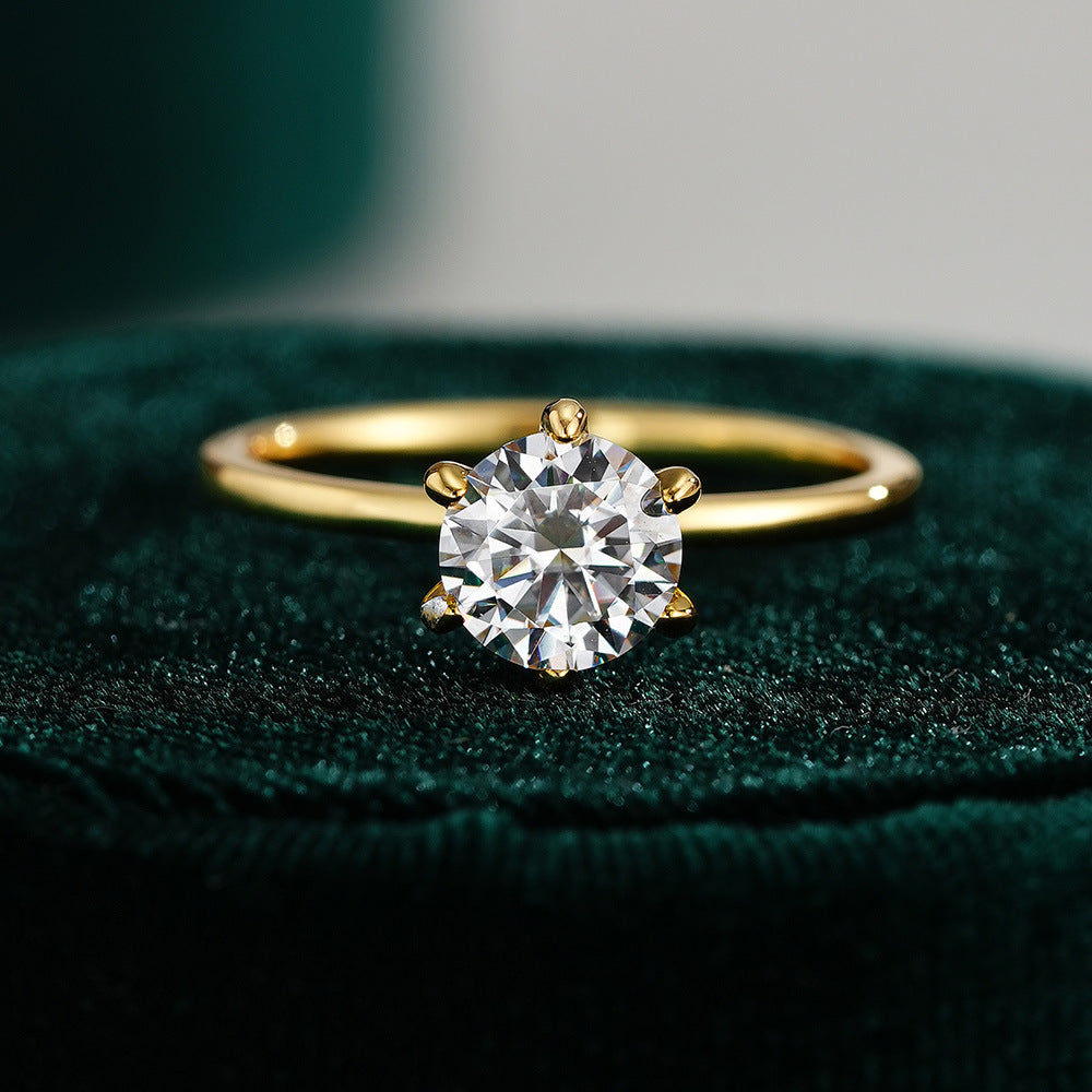 Classic Round Cut Moissanite Sterling Silver Ring for Women