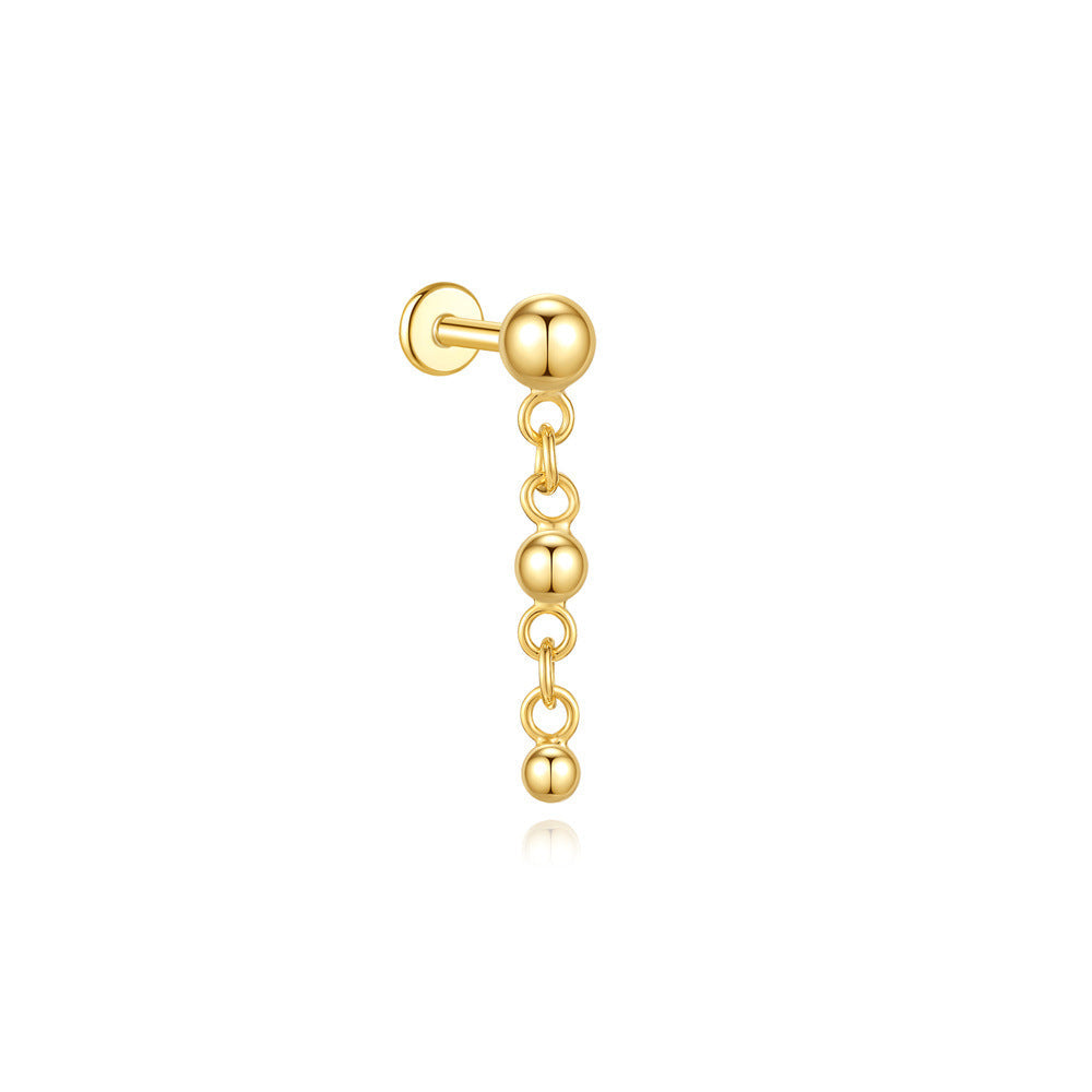 S925 Sterling Silver Gold Plated Ball Chain Dangle Flat Back Cartilage Earring