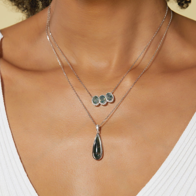 Willow - Drop Cut Moss Agate Classic Necklace Pendant