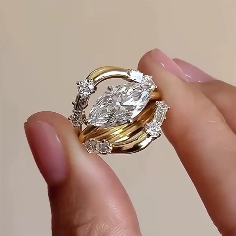 Simulated Diamonds 1.0ct Marquise Cut Sterling Silver 3PC Wedding Ring Set