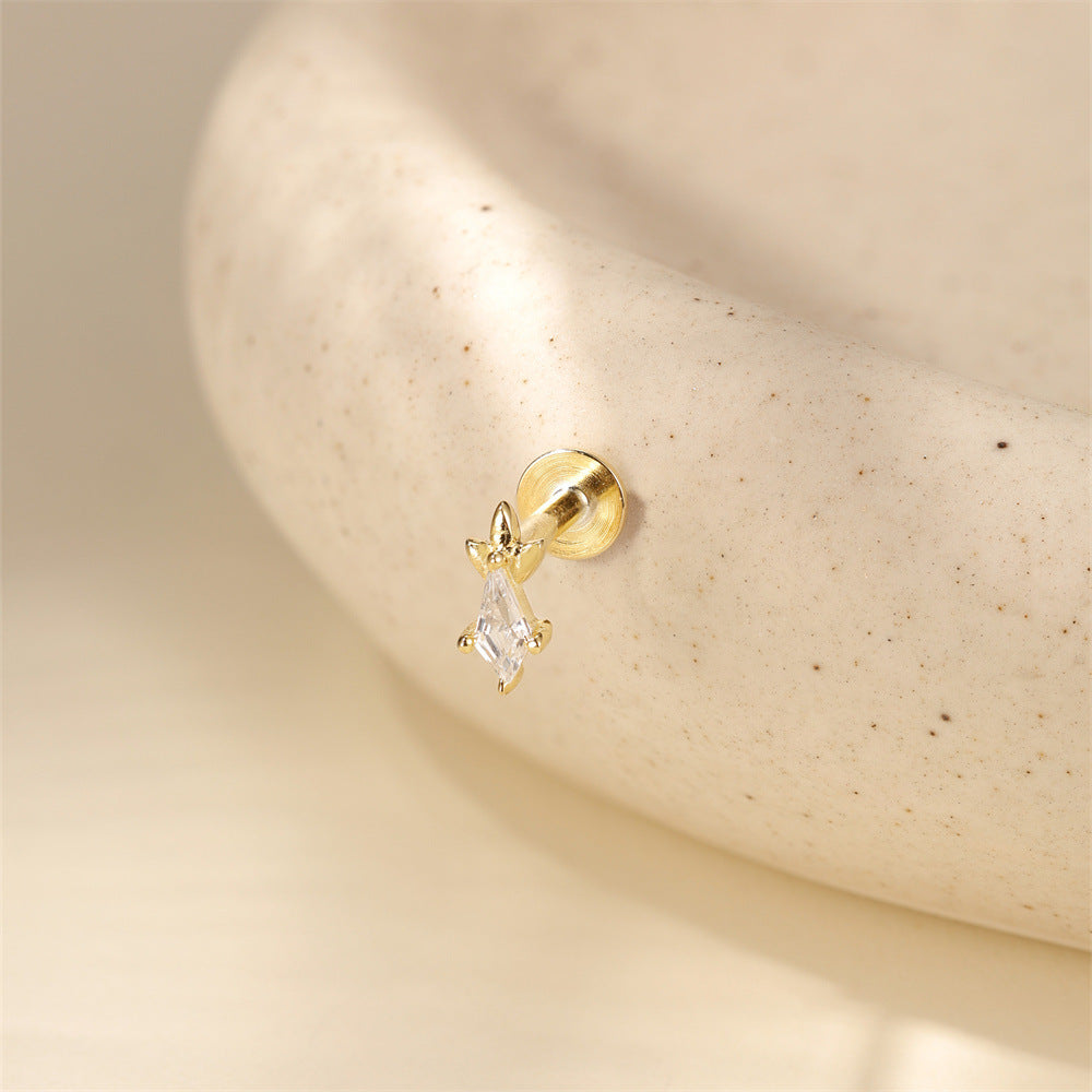 S925 Sterling Silver Gold Plated Marquise CZ Star Flat Back Cartilage Earring