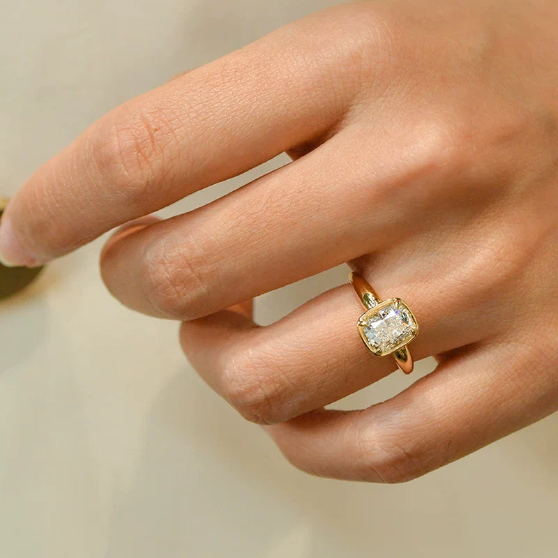 Cushion Cut Bezel-Set Sterling Silver Solitaire Engagement Ring