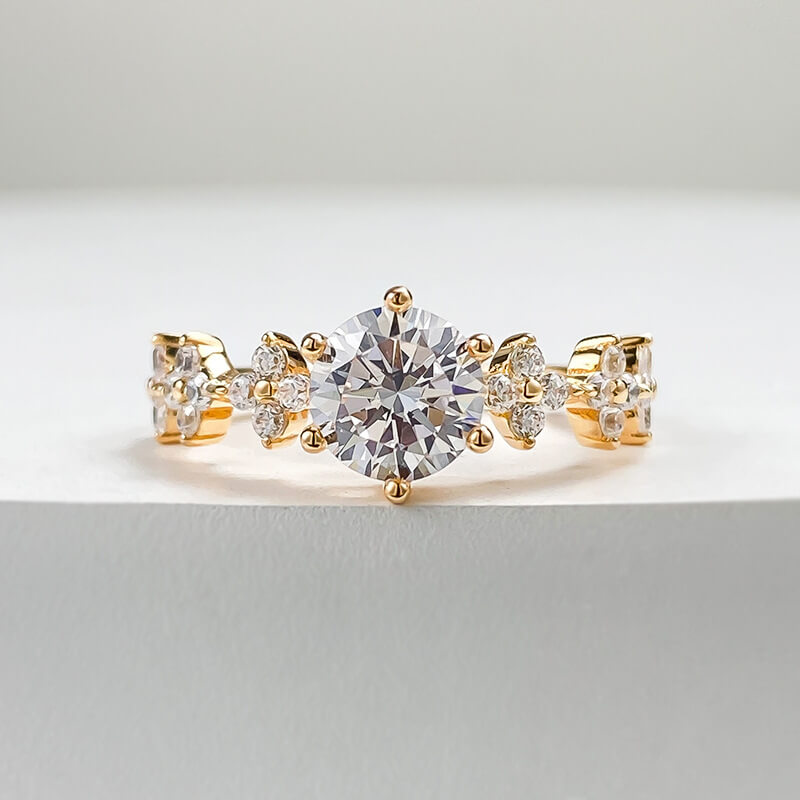 Round Cut White Stone Ring with Yellow Gold Plating - 925 Sterling Silver