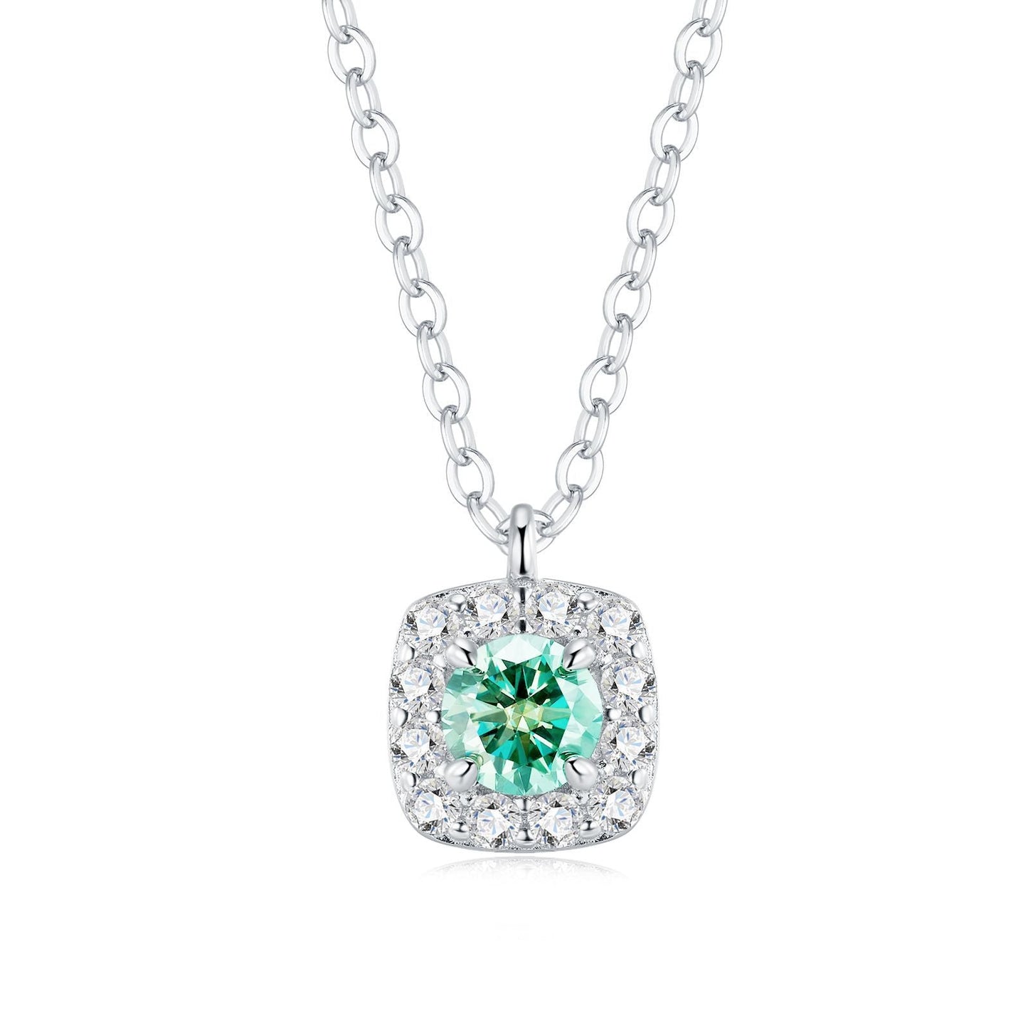 Tala - Round Cut Green Moissanite Halo Necklace