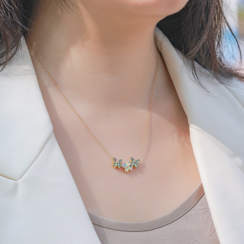 Marquise Cut Moss Agate Mystical Nature Inspired Four-leaf Clover Shape Necklace
