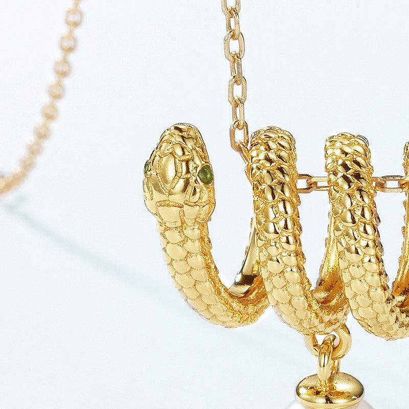 Round Cut Pearl Spirit Snake Unique Necklace