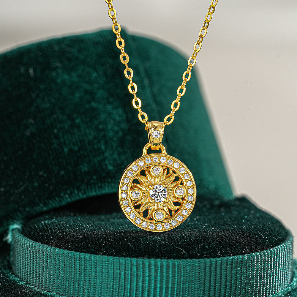 Sunflower Moissanite Eight Treasures Compass Pendant Necklace