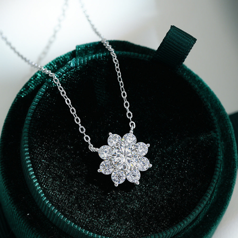 Snowflake 925 Sterling Silver Pendant Moissanite Necklace