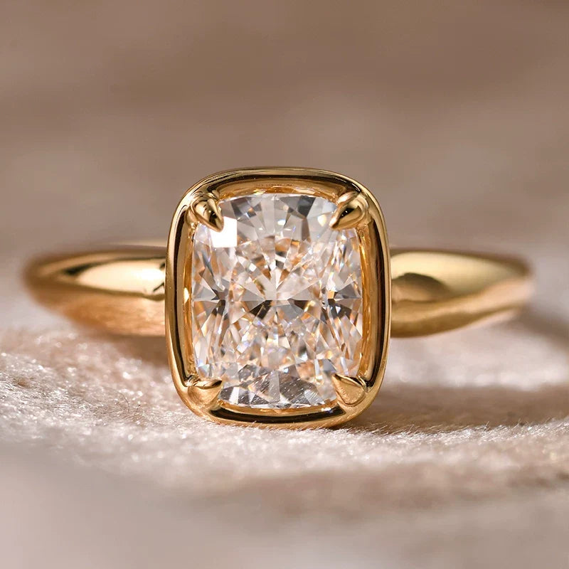 Cushion Cut Bezel-Set Sterling Silver Solitaire Engagement Ring