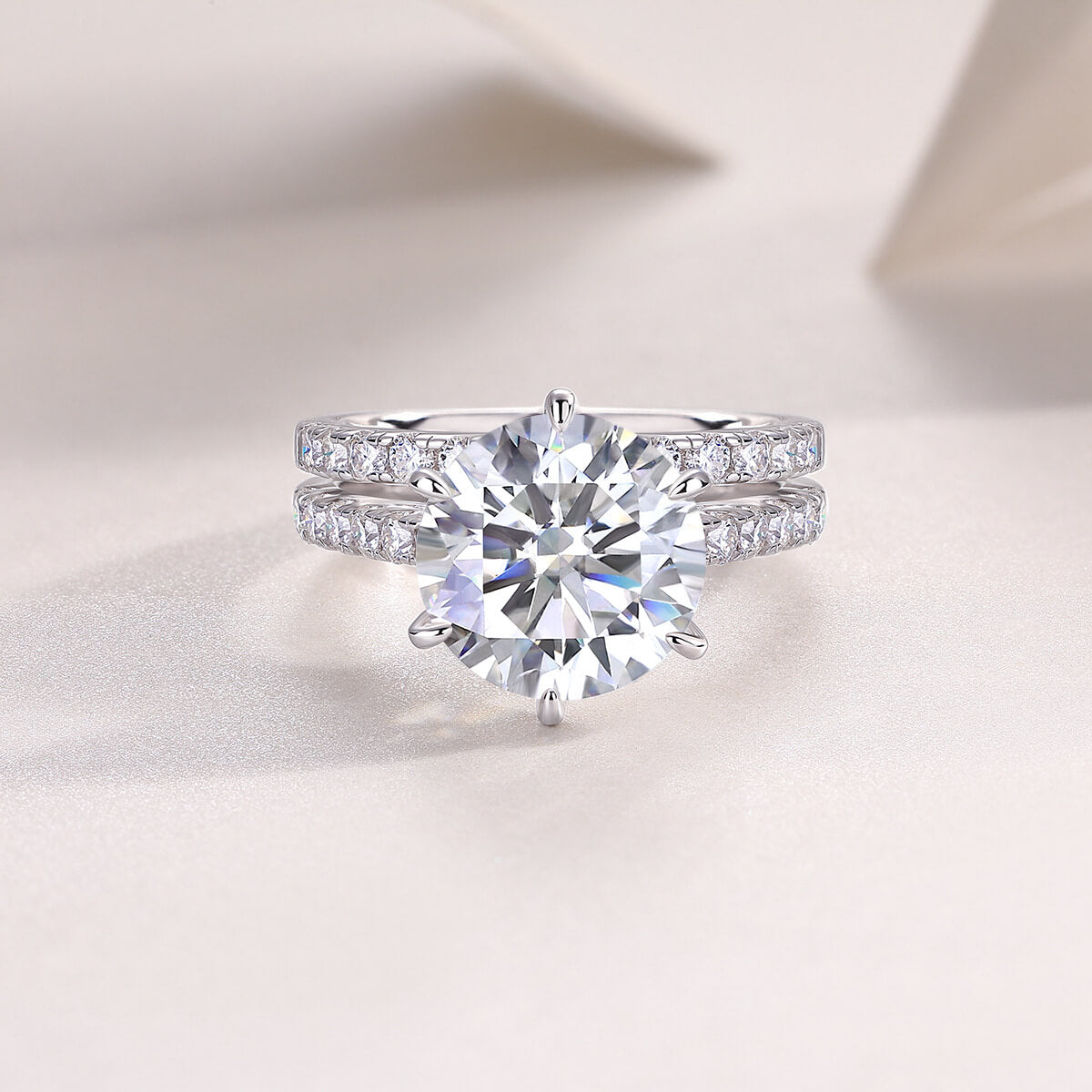 Round Cut Moissanite White Gold Plated 925 Sterling Silver Bridal Set Rings