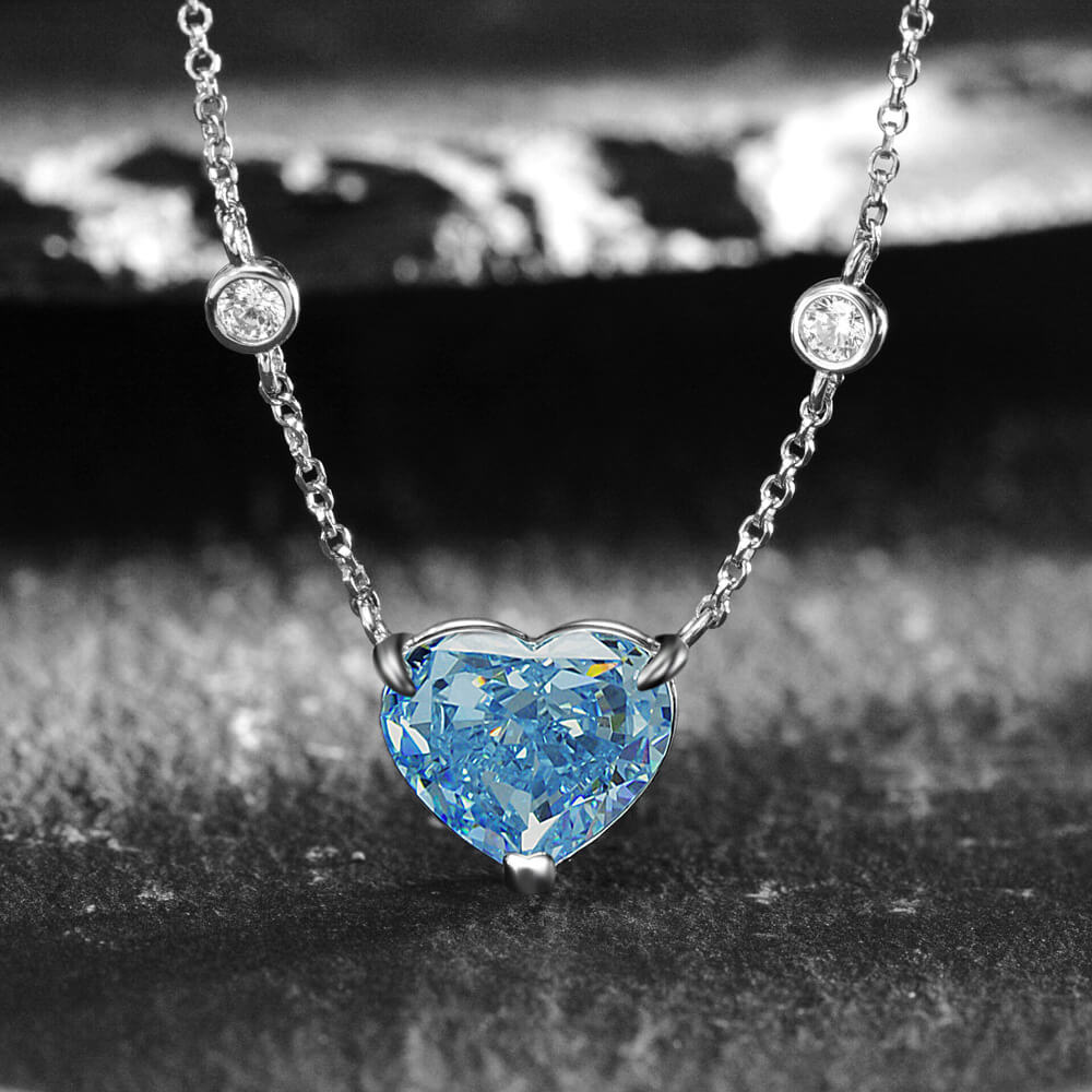 Solitaire Heart-Shaped Lab-Sapphire Sterling Silver Necklace