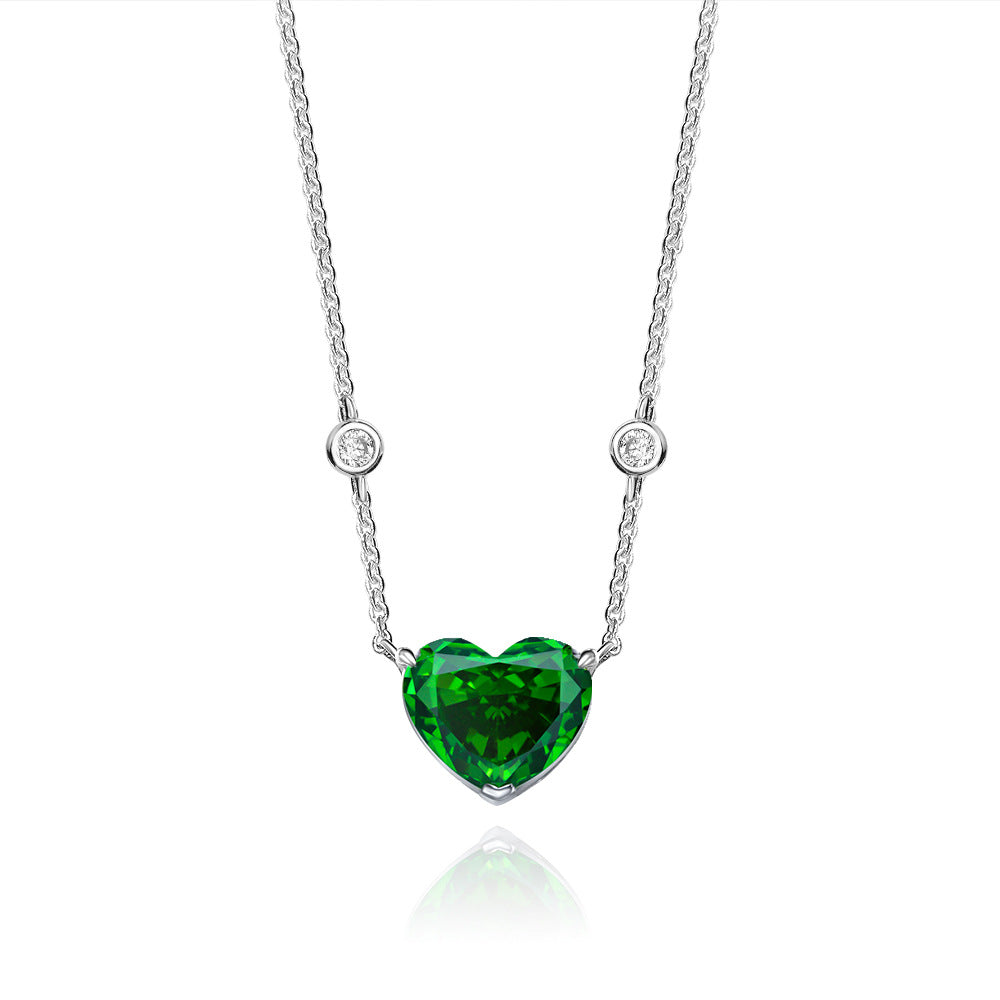 Solitaire Heart-Shaped Lab-Sapphire Sterling Silver Necklace