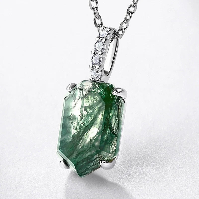 Hexagon Cut Moss Agate Classic Necklace - Willow