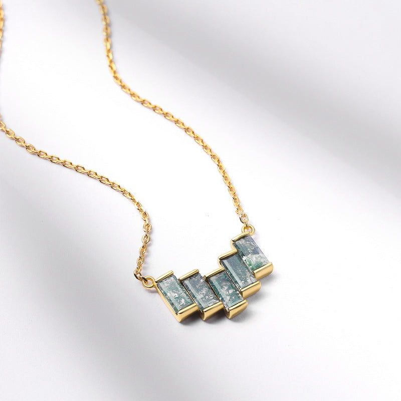 Baguette Cut Moss Agate Classic Pendant - 'Verna'