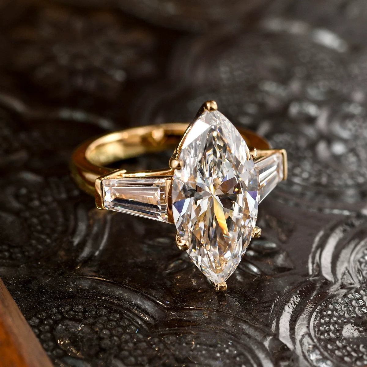 Vintage Marquise Cut Three-Stone 925 Sterling Silver Engagement Ring